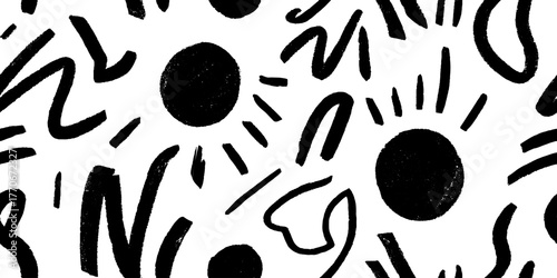 Minimalist abstract black and white bauble pattern with hand-drawn elements for modern design