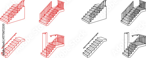 Stair isolated vector outline set icon. Outline set icon staircase. Vector illustration stairway on white background .
