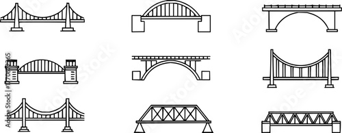 Bridge vector illustration on white background. Vector outline set icon river construction. Isolated outline set icon bridge.

