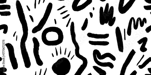 Minimalist abstract pattern with hand-drawn black and white bells for modern design