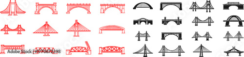 Bridge vector illustration on white background. Vector outline set icon river construction. Isolated outline set icon bridge.
