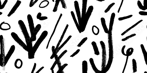 Minimalist abstract botanical pattern in black and white for modern design