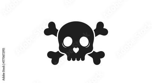 Whimsical skull and crossbones illustration with heart-shaped cavity in playful minimalist style