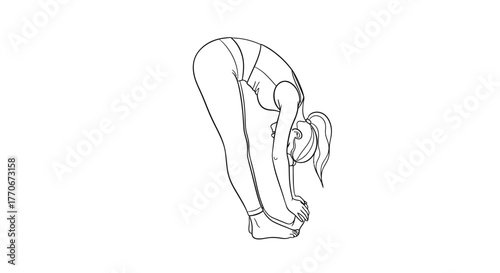 Woman in standing forward bend illustration, health and wellness pose practice