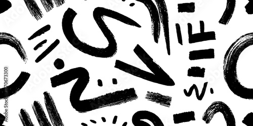 Minimalist abstract black and white brush marker pattern design for modern decor
