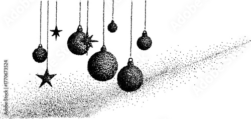 Elegant black and white hanging baubles and stars for holiday design
