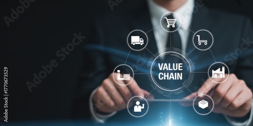 Value Chain Visionary: A business executive presents the core concept of value chain, emphasizing its pivotal role in the supply chain optimization and business strategy