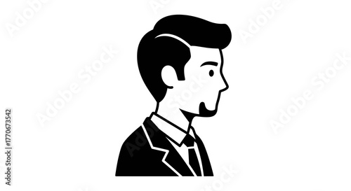 Stylized portrait of a businessman with dark hair in a formal suit facing sideways