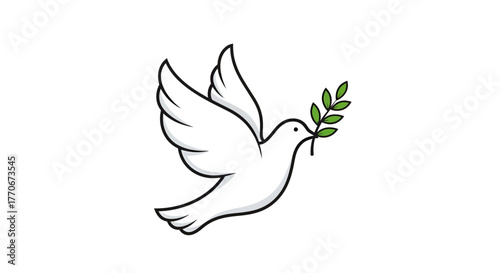 Stylized representation of a peace dove in flight carrying an olive branch