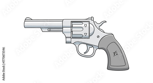 Stylized revolver illustration on white offers vintage firearm aesthetic and modern design