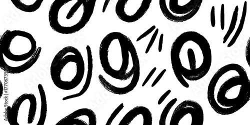 Minimalist abstract black and white pattern with hand-drawn buds design for modern decor