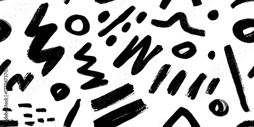 Minimalist abstract black and white pattern with chaotic brush strokes for modern design