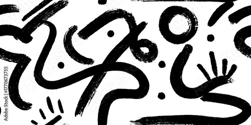 Minimalist abstract black and white pattern with chaotic brushstrokes for modern design