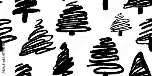 Minimalist black and white abstract christmas tree pattern for holiday design