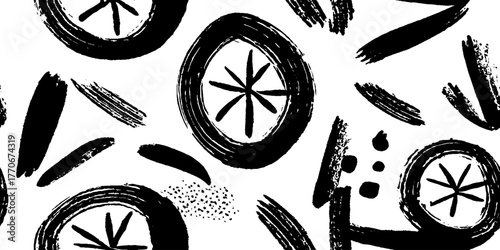 Minimalist abstract pattern featuring citrus fruits in black and white for creative design