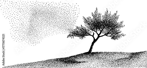 Winter serenity: lone tree in frosty landscape for art and design