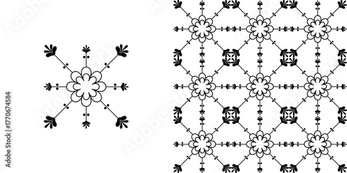 Seamless Floral Vector Pattern in Black and White