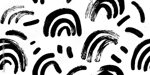 Minimalist black and white abstract design with curved arcs for modern decor