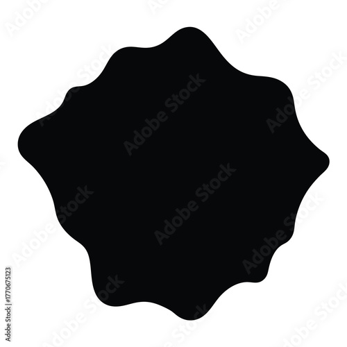 Abstract amorphous black blob with wavy and irregular edges on white background