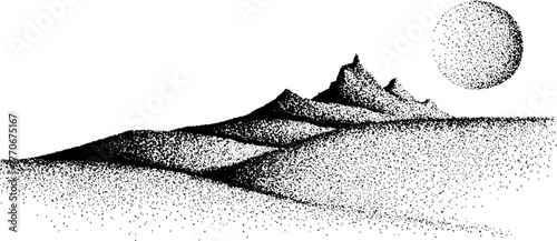 Tranquil moonlit snowy landscape with mountains in black and white