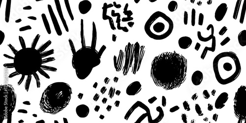 Minimalist black and white abstract pattern with dots and spots for modern design