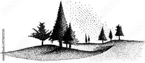 Northern wind scene with trees and atmospheric effect - design for art and decor