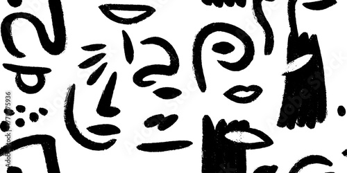 Minimalist abstract face profiles in black and white pattern for modern art design