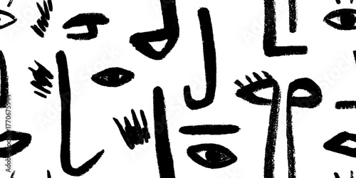 Minimalist abstract pattern of face profiles in black and white for modern design
