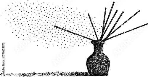 Vintage black and white scented diffuser bottle artwork with stipple effect