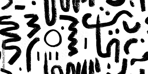 Minimalist abstract black and white hand-drawn garland pattern for contemporary design