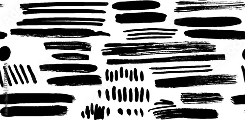 Minimalist abstract black and white pattern of horizontal brushstrokes for modern design
