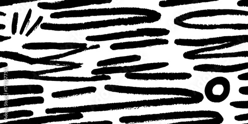 Minimalist black and white horizontal pattern with brushstroke elements for design