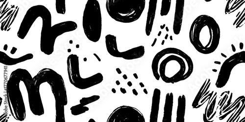 Minimalist abstract ink stain pattern in black and white for artistic design projects