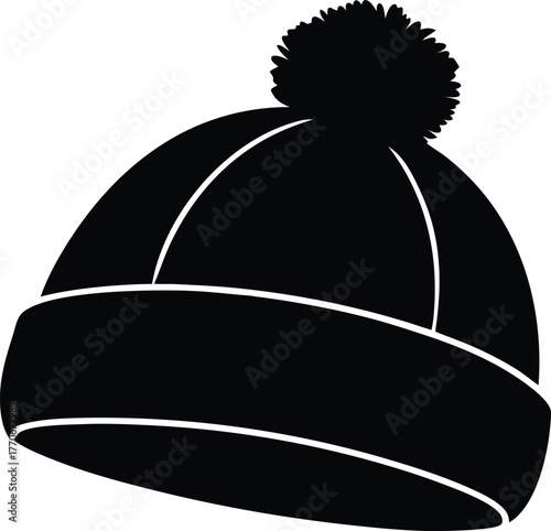 Winter clothing bobble hat silhouette vector icon