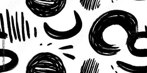 Minimalist hand-drawn abstract pattern in black and white for creative design