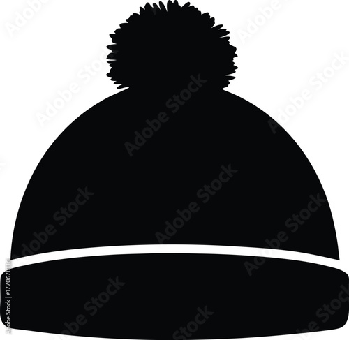 Winter hat with pom pom silhouette vector icon