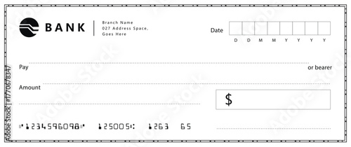 Bank check, vector blank money cheque, checkbook template with guilloche pattern and fields. Currency payment coupon, money check background	