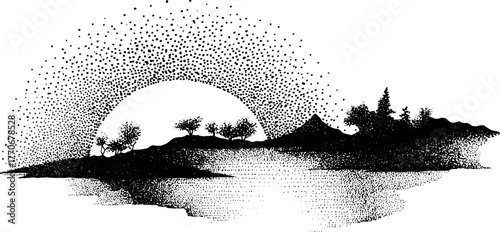 Serene winter morning landscape with light filtering through trees