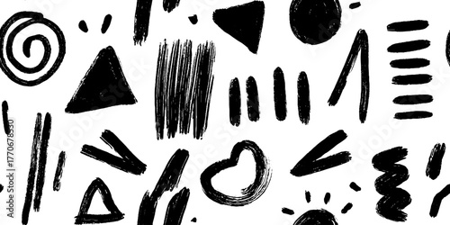 Minimalist abstract black and white pattern with marker stains for modern design