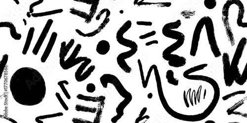 Minimalist black and white abstract pattern with marker brushstrokes for artistic design