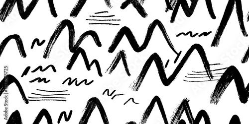 Minimalist abstract black and white mountain pattern design for wall art or fabric print