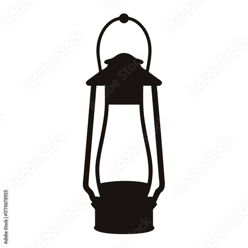 Vintage kerosene lantern in black silhouette, evoking nostalgia and historical ambiance