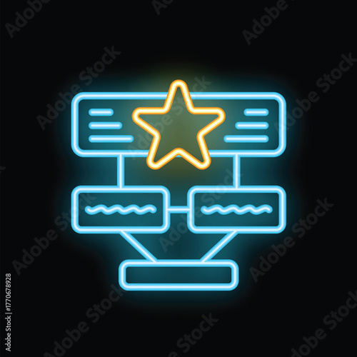 Neon icon of a server rack hosting is glowing, symbolizing high availability and exceptional performance