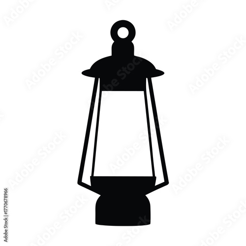 Monochrome lantern standing against a solid white backdrop casting no shadow