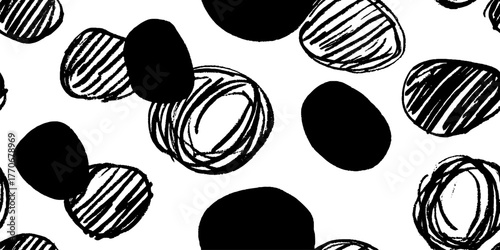 Minimalist abstract pattern with hand-drawn black and white nuts for design