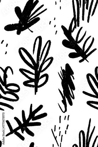 Minimalist abstract black and white oak leaf pattern for design