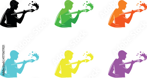 Diverse Artistic Expressions A Spectrum of Creative Silhouettes with Vibrant Paint Splashes