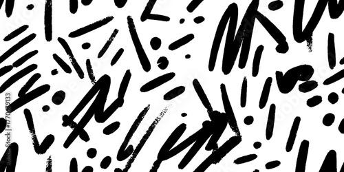 Minimalist abstract black and white paint blotches pattern for modern art design
