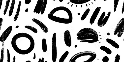 Minimalist abstract black and white hand drawn pattern for modern design