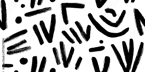 Minimalist abstract black and white pattern with short hatches for contemporary design